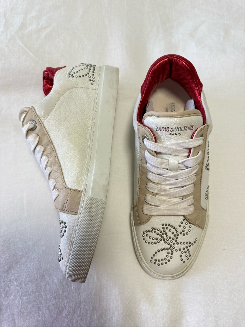 Zadig & Voltaire | Women’s 40 (US 9) | White Leather Embellished Studs Sneakers